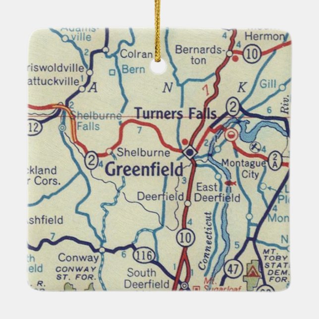 Greenfield MA Vintage Karte Keramikornament (Rückseite)