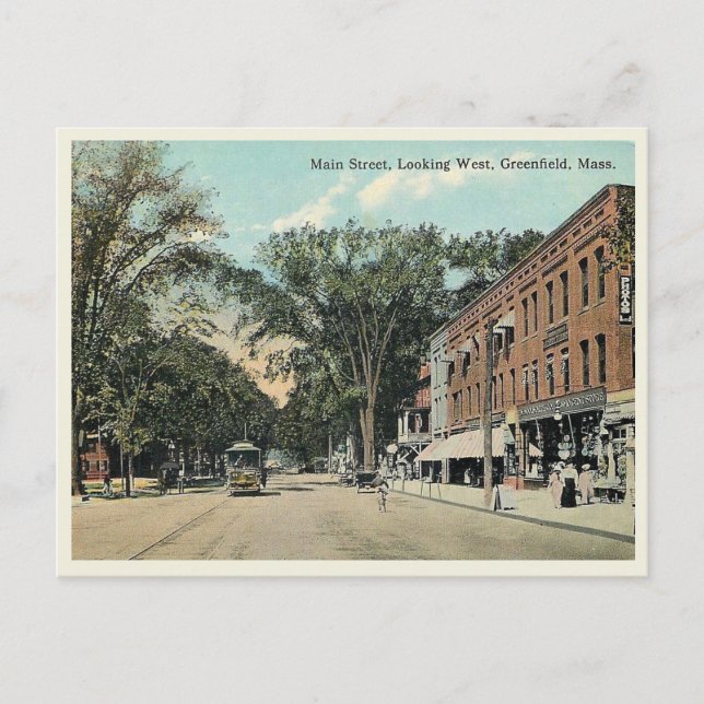 Greenfield Massachusetts Main Street Vintag Postkarte (Vorderseite)
