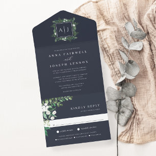 Greenhouse   Botanische Hochzeit in elegantem Wass All In One Einladung