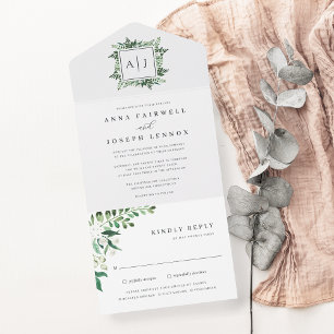 Greenhouse   Botanische Hochzeit in elegantem Wass All In One Einladung