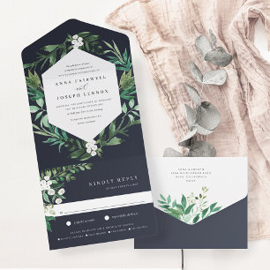Greenhouse   Botanische Hochzeit in elegantem Wass All In One Einladung