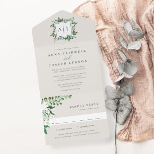Greenhouse   Botanische Hochzeit in elegantem Wass All In One Einladung