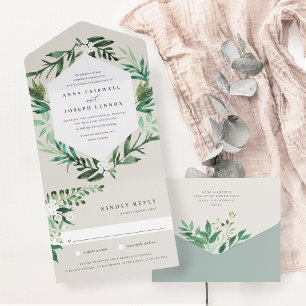 Greenhouse   Botanische Hochzeit in elegantem Wass All In One Einladung