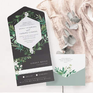 Greenhouse   Botanische Hochzeit in elegantem Wass All In One Einladung
