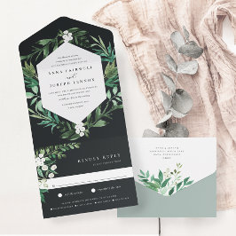 Greenhouse | Botanische Hochzeit in elegantem Wass All In One Einladung