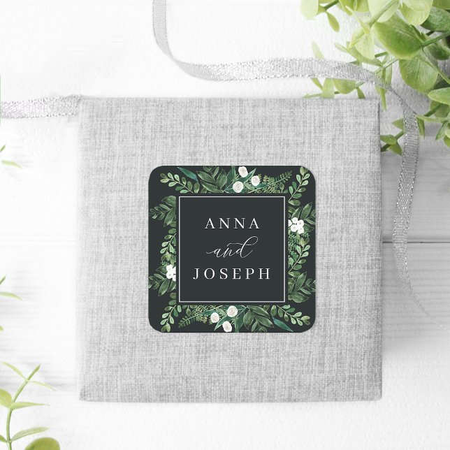 Greenhouse | Botanische Hochzeit mit Wasserfarbe Quadratischer Aufkleber (Von Creator hochgeladen)