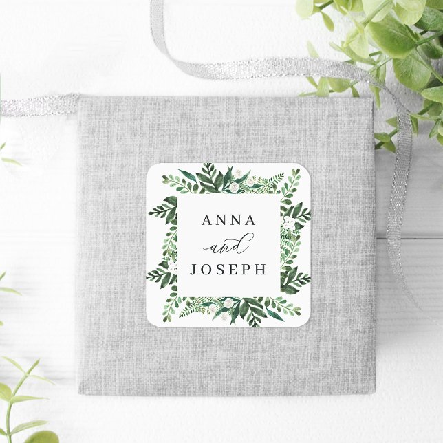 Greenhouse | Botanische Hochzeit mit Wasserfarbe Quadratischer Aufkleber (Von Creator hochgeladen)
