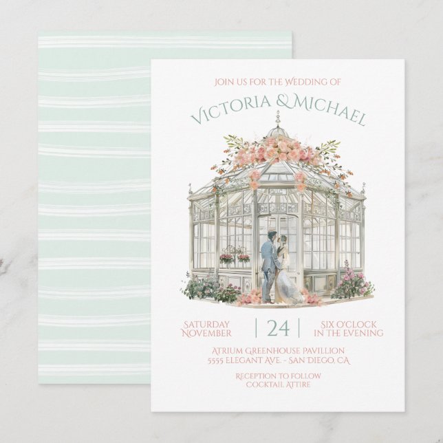 Greenhouse Bride & Groom Veranstaltungsort Hochzei Einladung (Vorne/Hinten)