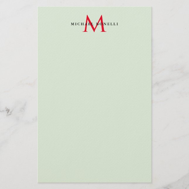 Greenish Gray & Red Monogram Modern Minimalistisch Briefpapier (Vorderseite)