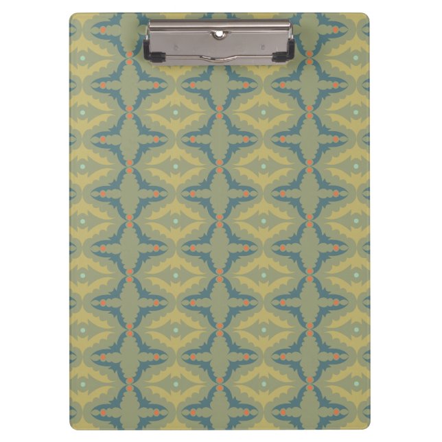 Greenish Retro Vintage Pattern Klemmbrett (Vorderseite)