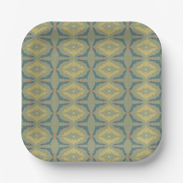 Greenish Retro Vintage Pattern Pappteller (Vorderseite)