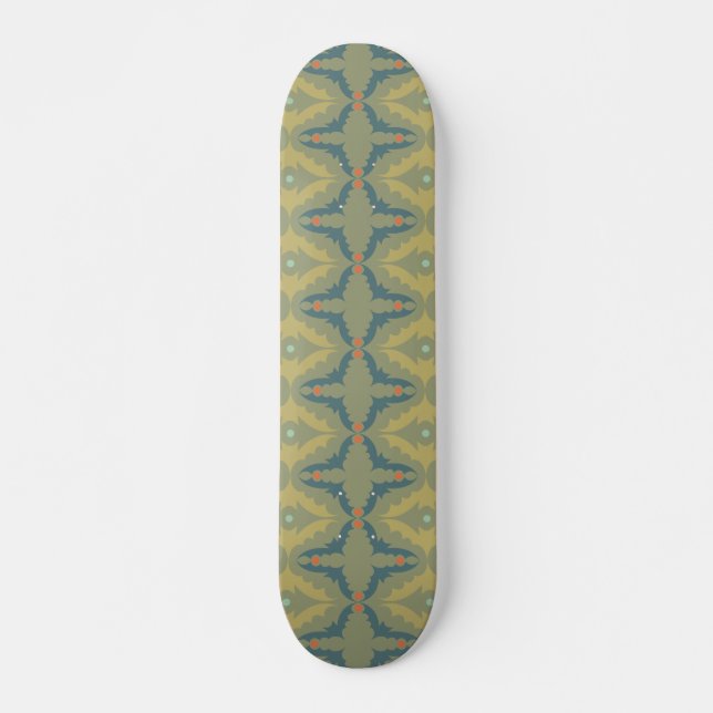 Greenish Retro Vintage Pattern Skateboard (Vorne)