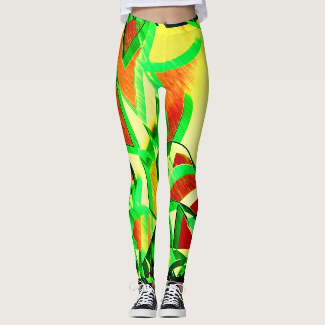 Greenish streaks on red, drizzled image leggings (Vorderseite)