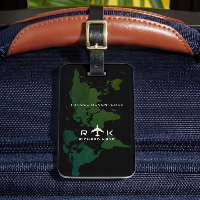 Greenish World Map International Travel Custom Gepäckanhänger (Vorderseite Insitu 2)