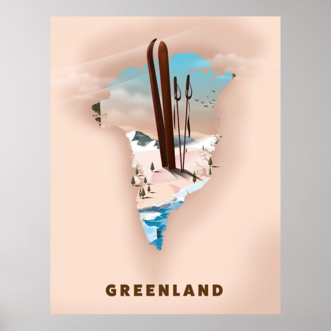 Greenland Illustrated Map travel poster print. (Vorne)
