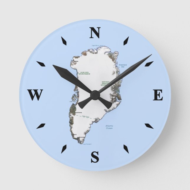 Greenland Map Clock Runde Wanduhr (Vorderseite)