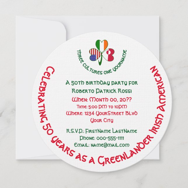 Greenlander Irish American Kleeblatt Birthday Einladung (Vorderseite)