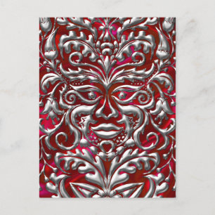 GreenMan in flüssiger silberner Damaske, rote Sati Postkarte