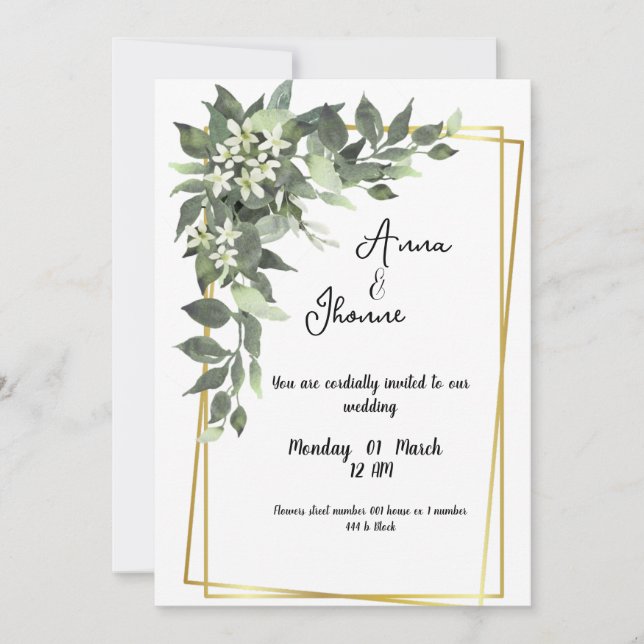 Greenry Green Blume Card Einladung zur Hochzeit (Vorderseite)