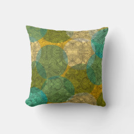 Greens and yellow Symmetrical Doodle Mandala  Kissen