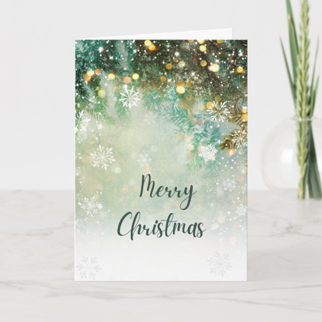 Greens, blues & Godl Merry Christmas  Karte (Vorderseite)