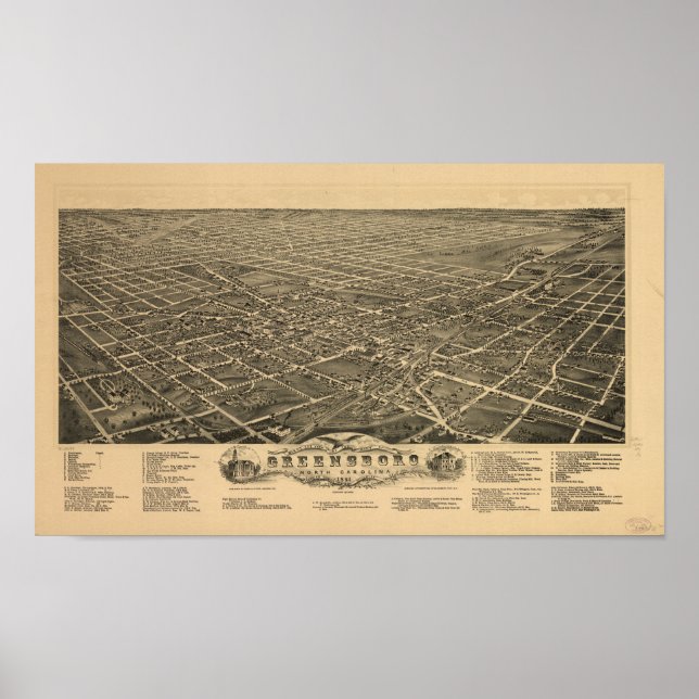 Greensboro N. Carolina 1891 Antique Panoramabalkar Poster (Vorne)