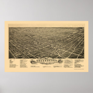 Greensboro, NC Panorama Karte - 1891 Poster