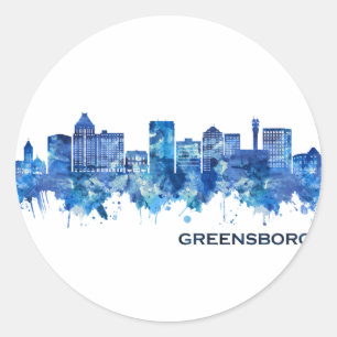 Greensboro North Carolina Skyline Blue Runder Aufkleber