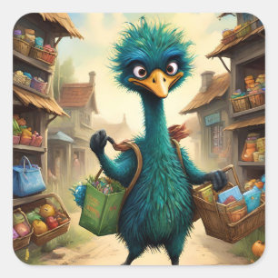 Greenu-Emu-Einkauf. Quadratischer Aufkleber