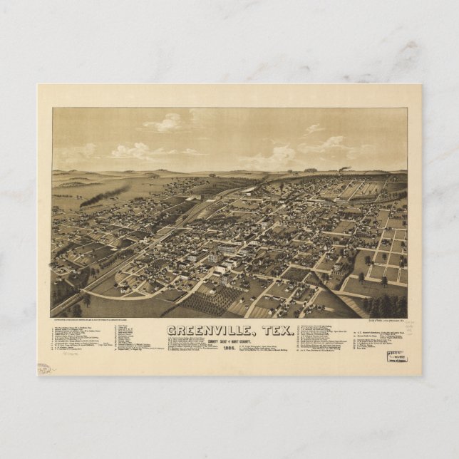 Greenville Hunt Landkreis Texas Map (1886) Postkarte (Vorderseite)