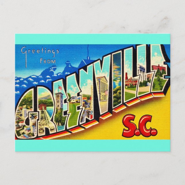Greenville SC Vintag Greeting Postkarte (Vorderseite)