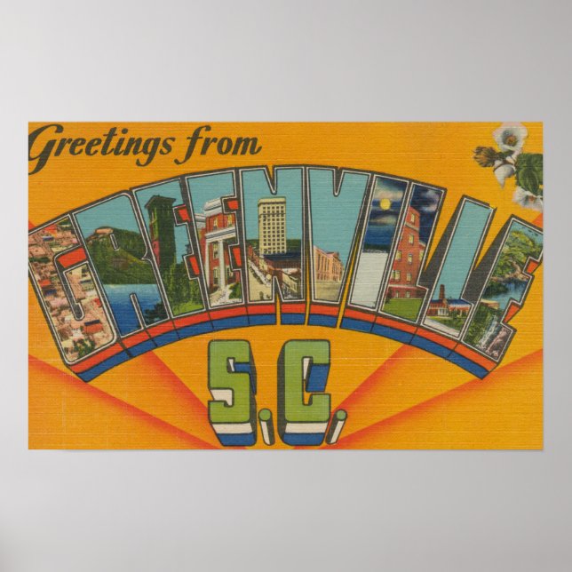 Greenville, South Carolina - Große Buchstabenszene Poster (Vorne)
