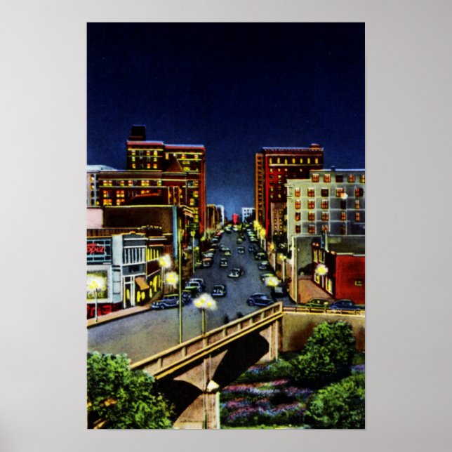 Greenville South Carolina in der Nacht Poster (Vorne)