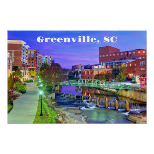 Greenville South Carolina Reedy River bei Nacht Poster