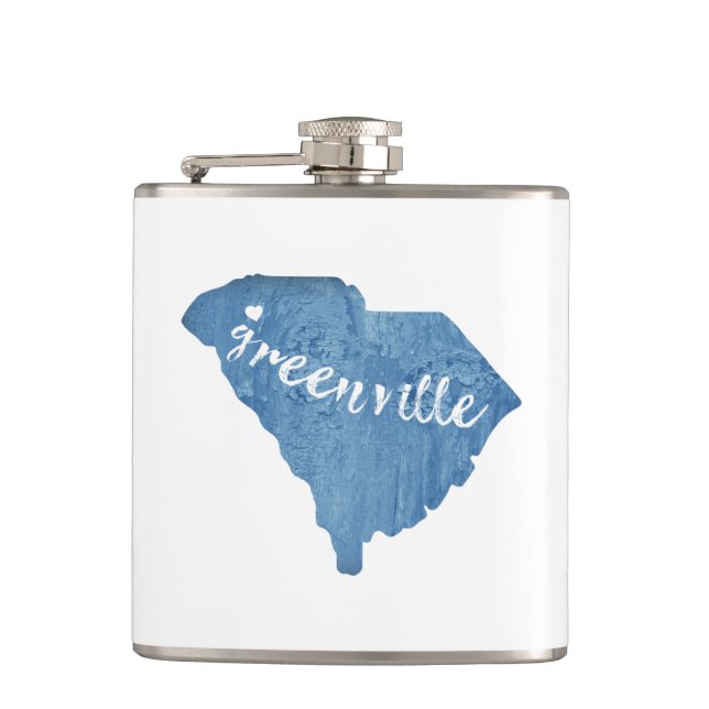 Greenville South Carolina Wood Grain Flachmann (Vorderseite)
