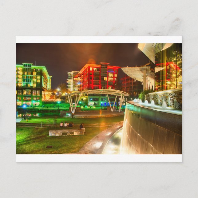 Greenville,Süd,Carolina,Innenstadt,Stadt,Nacht,san Postkarte (Vorderseite)