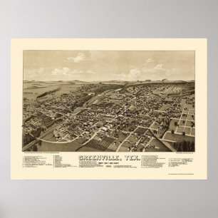Greenville, TX Panorama Karte - 1886 Poster