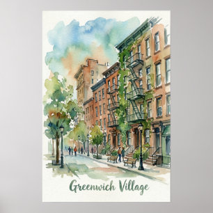 Greenwich Village Aquarellszene Manhattan Poster