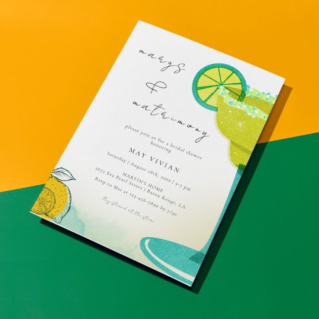 Greeny Watercolor Margarita Limones Brautparty Einladung (Von Creator hochgeladen)