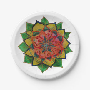 GreenYellow Mandala WatercCustom Paper Teller 7 in