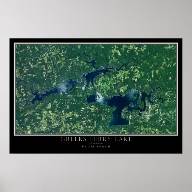 Greers Ferry Lake Arkansas Satellite Poster Karte (Vorne)