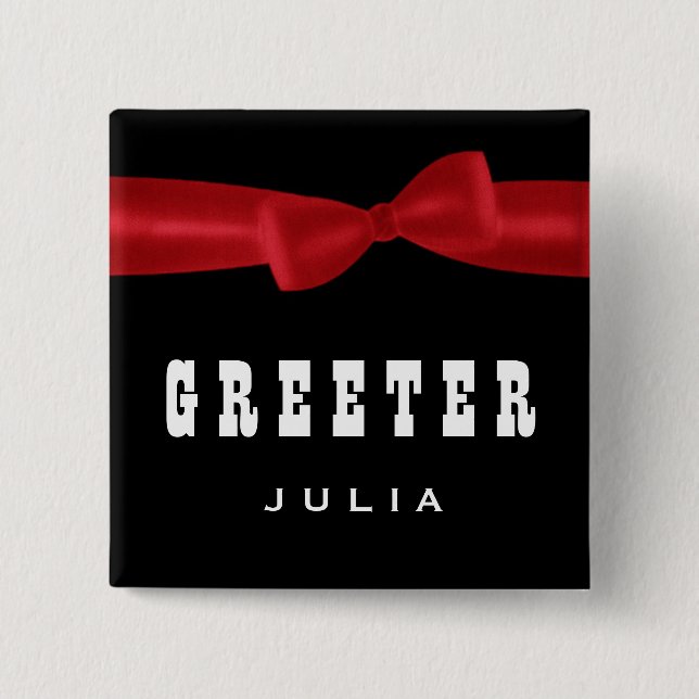 GREETER Hochzeits-individueller Name V02S ROT Button (Vorderseite)
