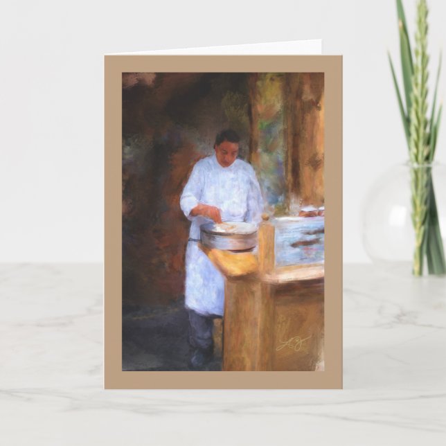 Greeting Card with Chef Making Crepes Painting Karte (Vorderseite)