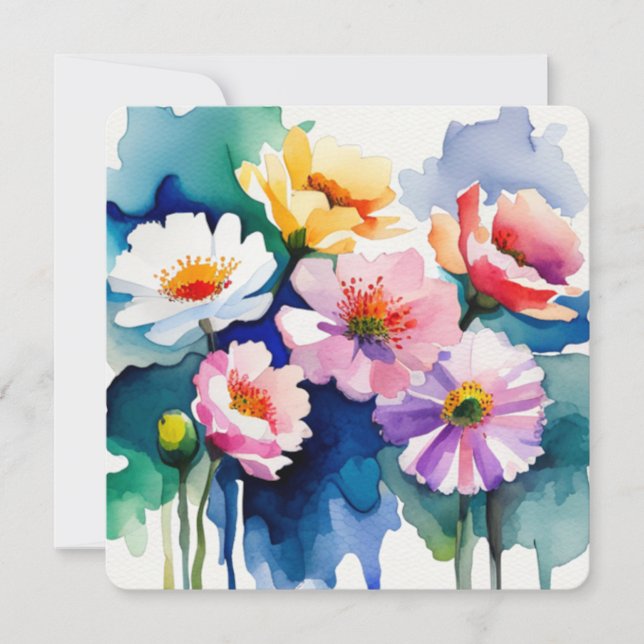 Greeting Card with Watercolor Flowers - 4 Mitteilungskarte (Vorderseite)