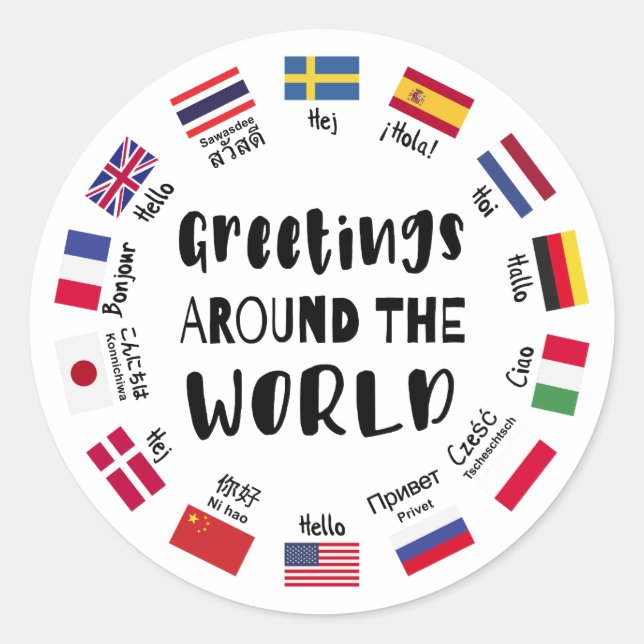 Greetings around the world, Hello in all languages Runder Aufkleber (Vorderseite)