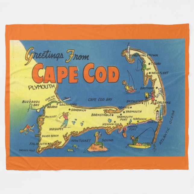 Greetings From Cape Cod Map Fleecedecke (Vorderseite (Horizontal))