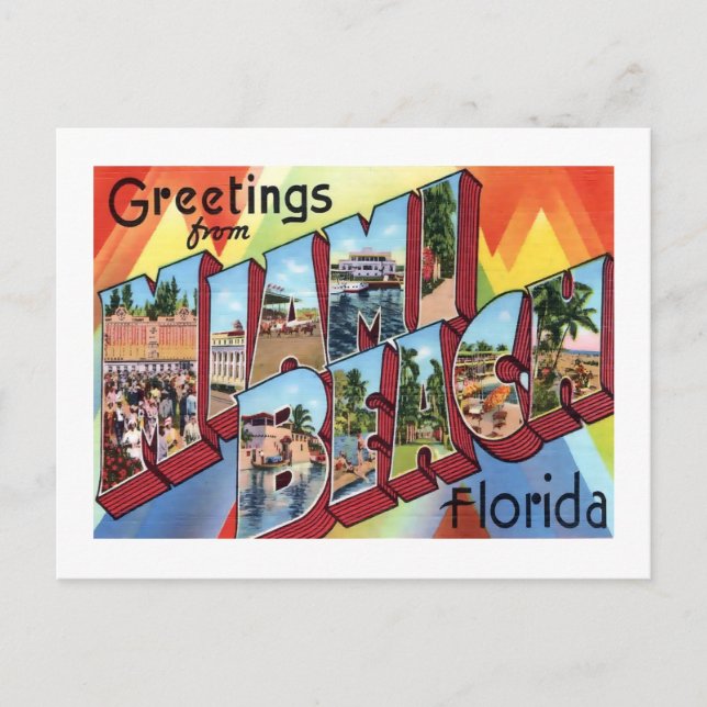 Greetings From Miami Beach Vintage Large Letter Postkarte (Vorderseite)