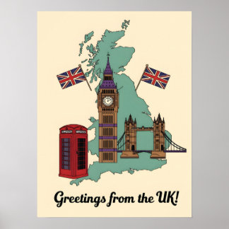 Greetings from the UK British Landmarks Travel Poster