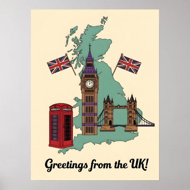 Greetings from the UK British Landmarks Travel Poster (Vorne)