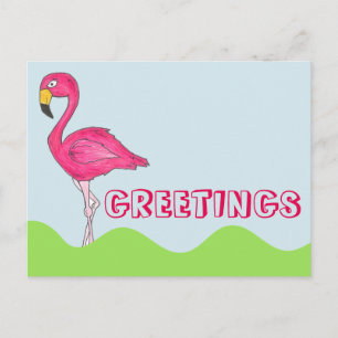 GREETINGS Hübsch rosa Flamingo Bird Postkarte